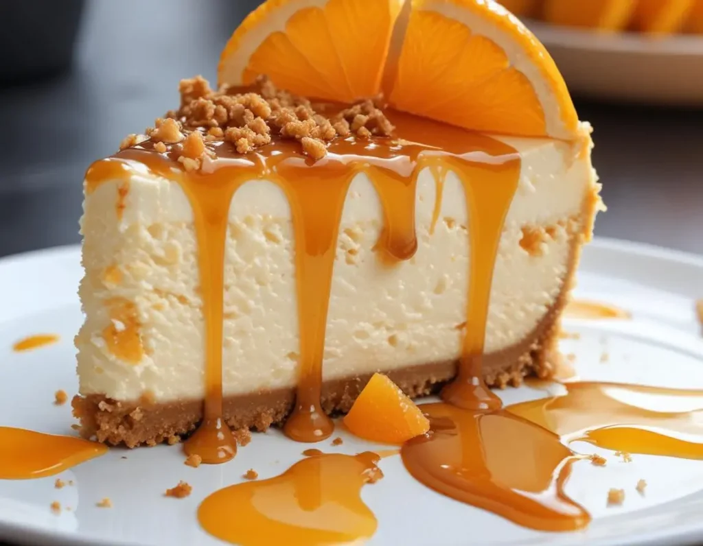No-Bake Orange Creamsicle Cheesecake with fresh orange slices, whipped cream, and graham cracker crust