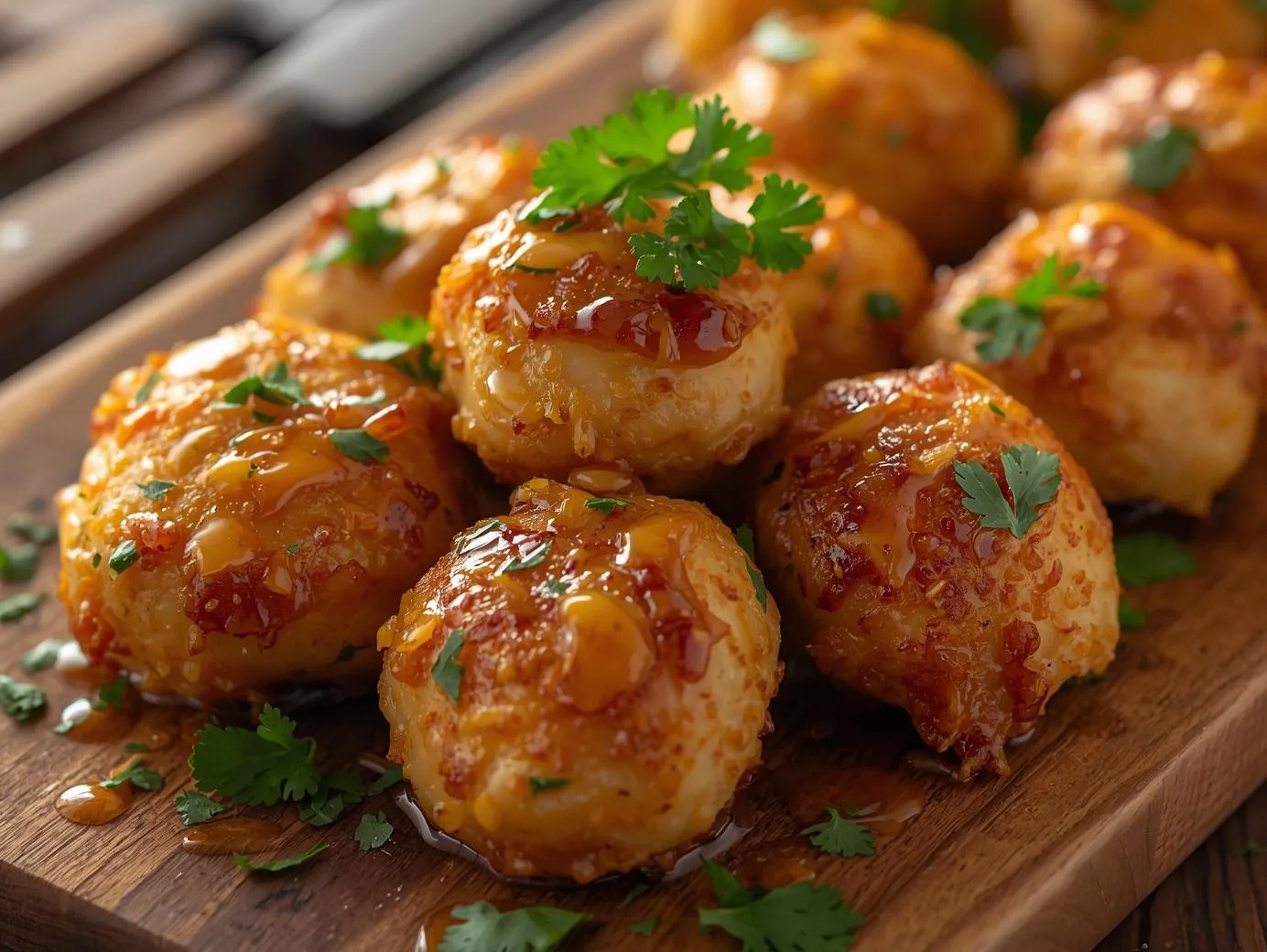 Juicy Garlic Butter Chicken Bites served in a skillet with fresh parsley and lemon wedges.