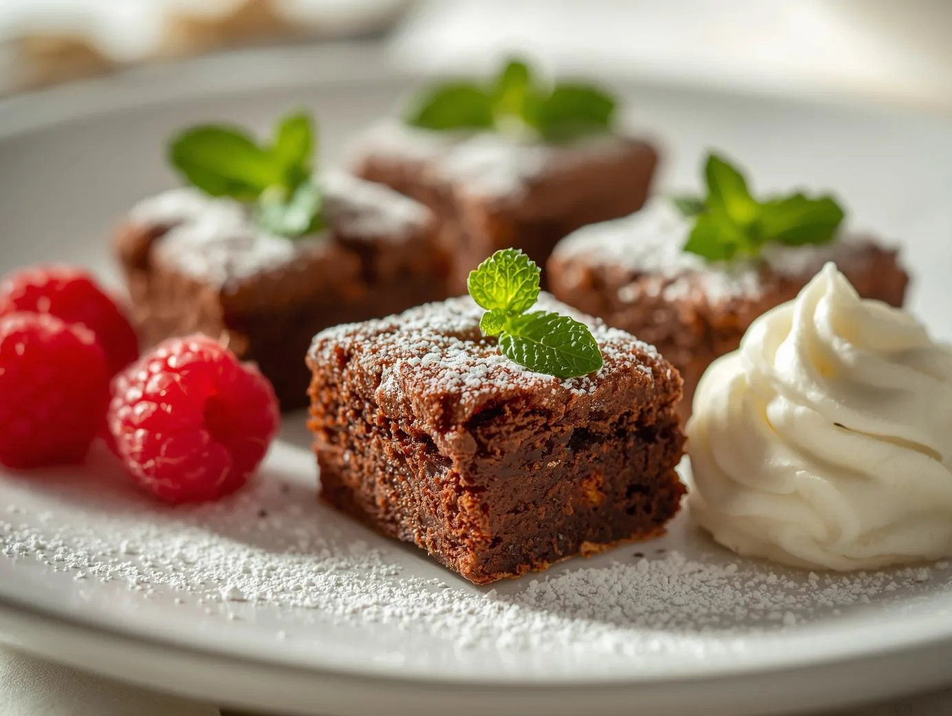 Delicious Brownie Petit Fours topped with glossy chocolate ganache and decorated with sprinkles