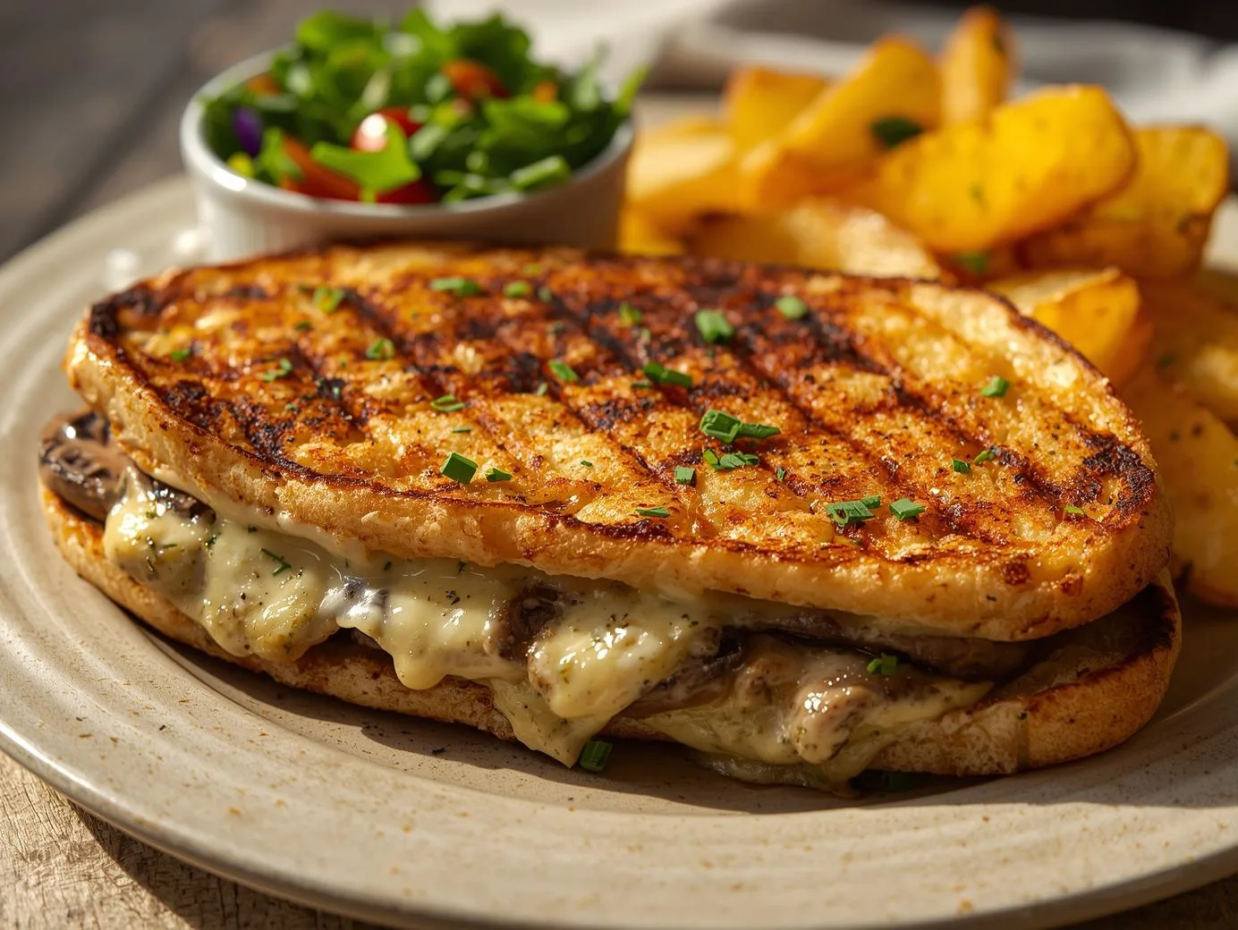 Mushroom Sandwich Melts with golden bread, gooey cheese, and sautéed mushrooms